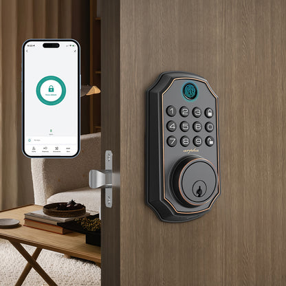 Arpha Smart Keyless Entry Door Lock - 100 Code Anti-Peek Combination, Auto Lock/Unlock, Easy Installation, Black &amp; Orange, Low Battery Alarm, for Secure Home Access, Anti-Peeking, Smart Door Lock, One Touch Lock, Strong and H