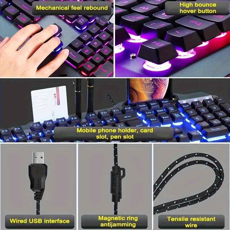QZUKOY Mechanical Feel Gaming Keyboard, RGB Backlit Modes Wired Gaming Keyboard for PC Desktop for new year gift
