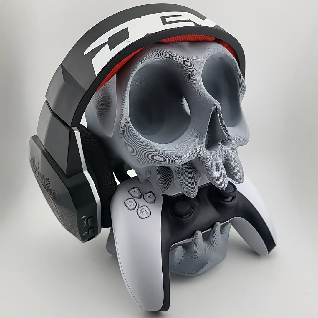 PS5 PS4 "2025 Esports Desktop Organizer! Skull Head PS5 PS4 Headset Controller Stand Dual-Slot | Gaming Room Audio-Visual Sync Portable Wall Mount
