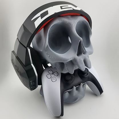 PS5 PS4 "2025 Esports Desktop Organizer! Skull Head PS5 PS4 Headset Controller Stand Dual-Slot | Gaming Room Audio-Visual Sync Portable Wall Mount