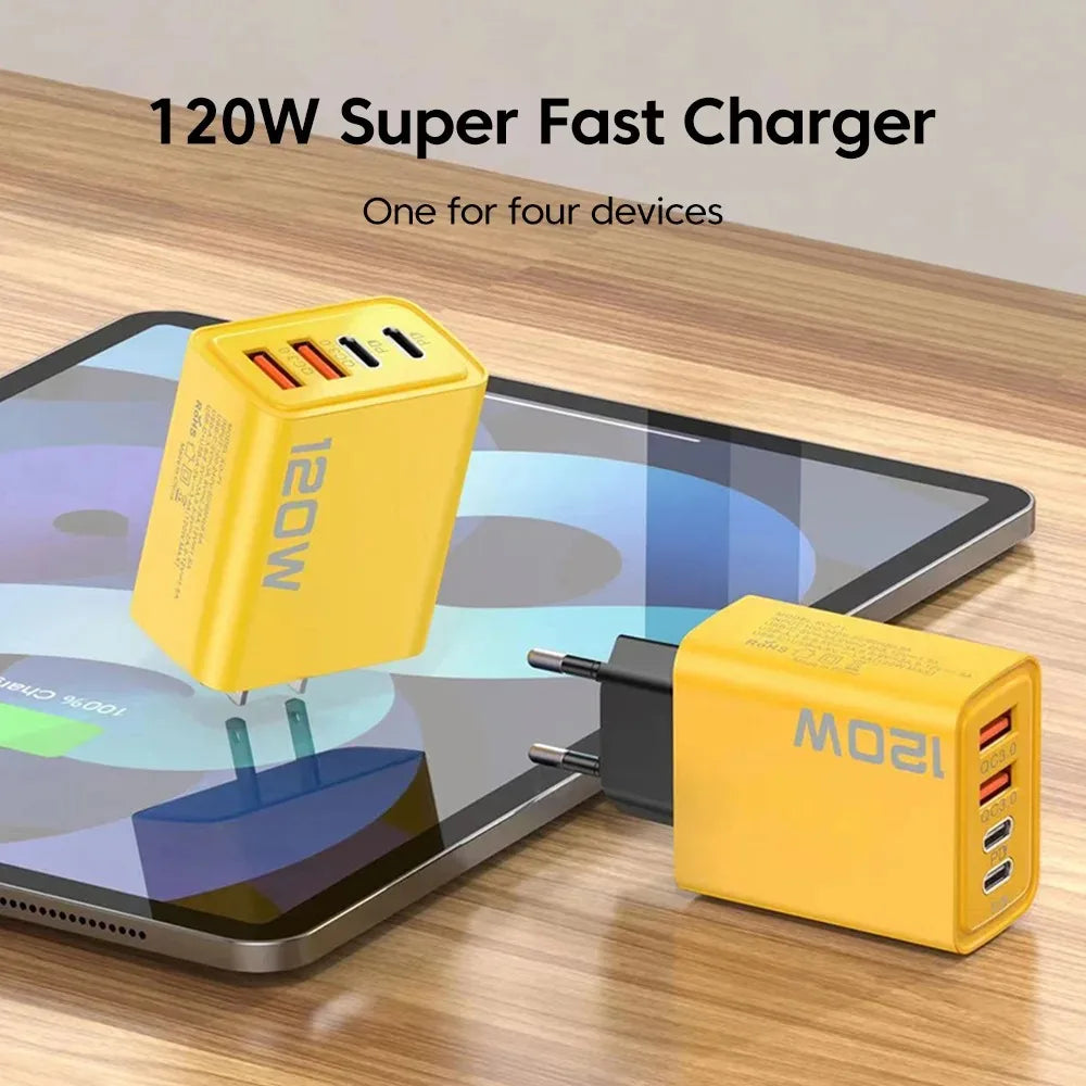 4 Port USB Charger Total 120W Type C Fast Charge Mobile Phone Adapter For IOS/ANDROID Quick Charge Wall Charger