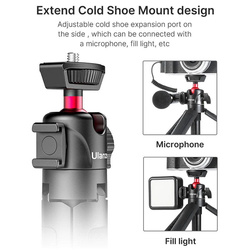 VIJIM Ulanzi MT-16 Foldable Tripod for Phone Cold Shoe Ball Head 1/4'' Selfie Stick Mini Holder Bracket for Mobile Camera DSLR 