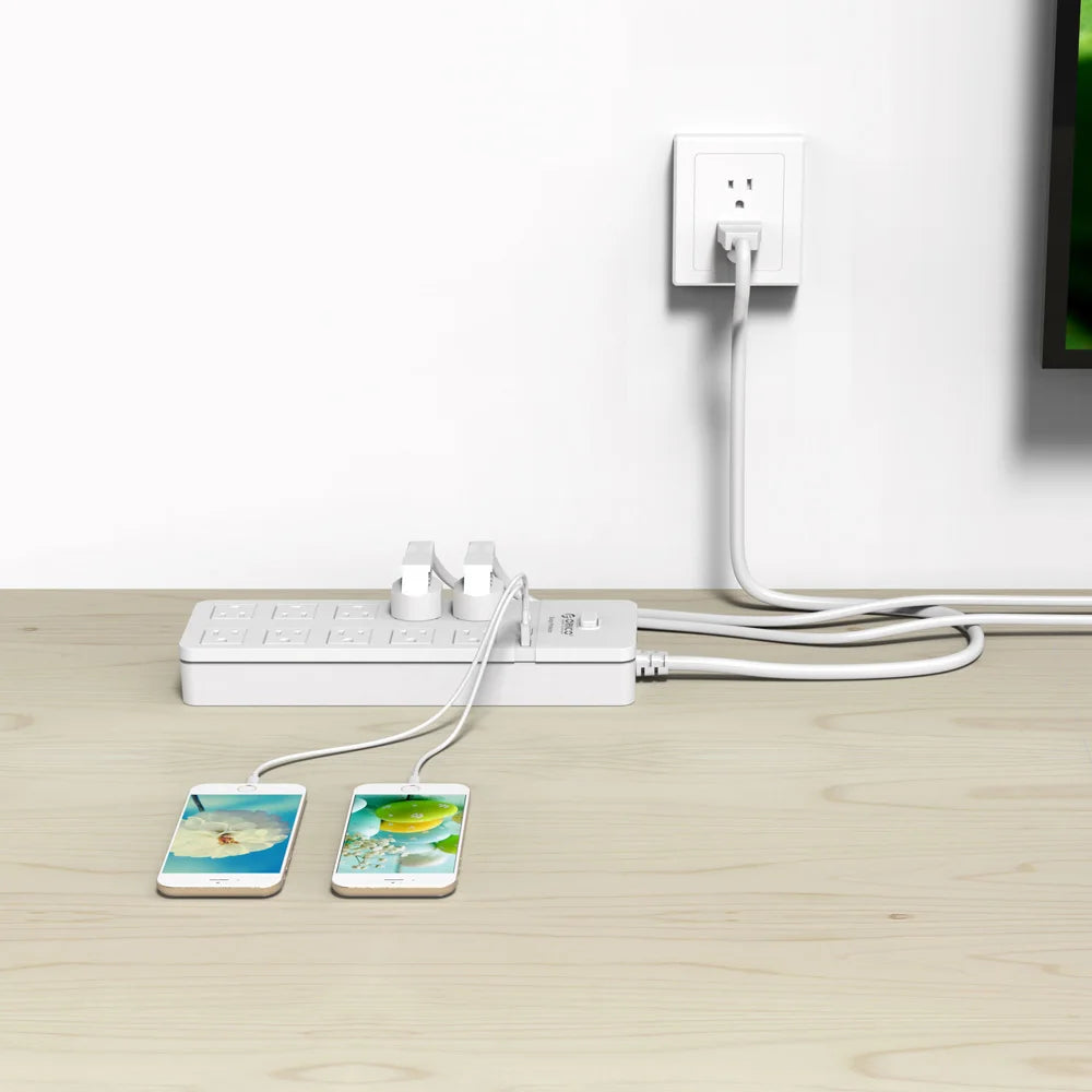 US Plug Power Strip with 10AC Outlets 2 USB Ports Extension Cable Electrical Socket For Home Office White Power Strips