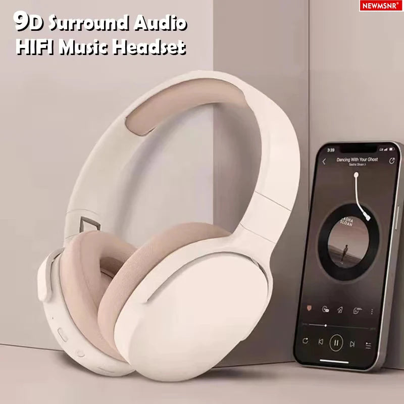 NEWMSNR 9D Surround Sound Wireless Bluetooth Headphones Over Ear Headsets True Sports Earphones TF/AUX Music Player with HD Mic