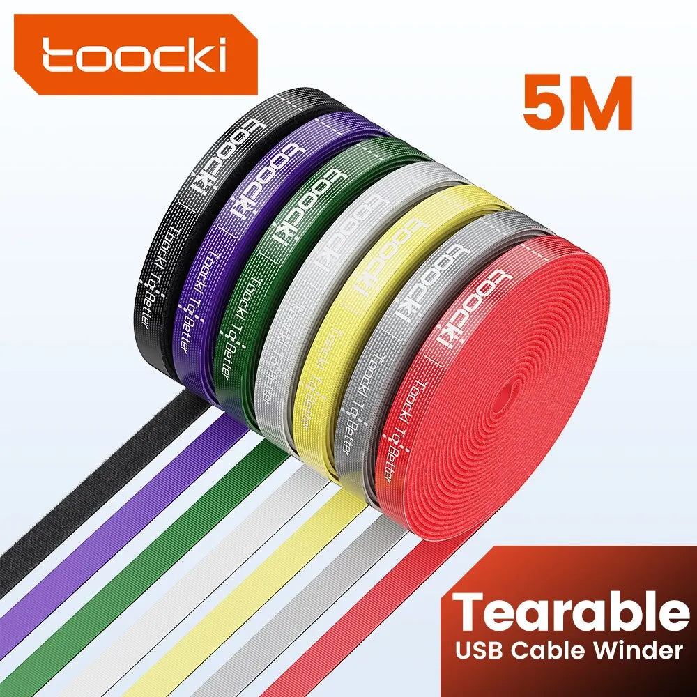 Toocki 5m Organizer Cable Management Tearable Cable Organizer 10mm Width Winder Ties Phone Accessories Wire Cord Organizer