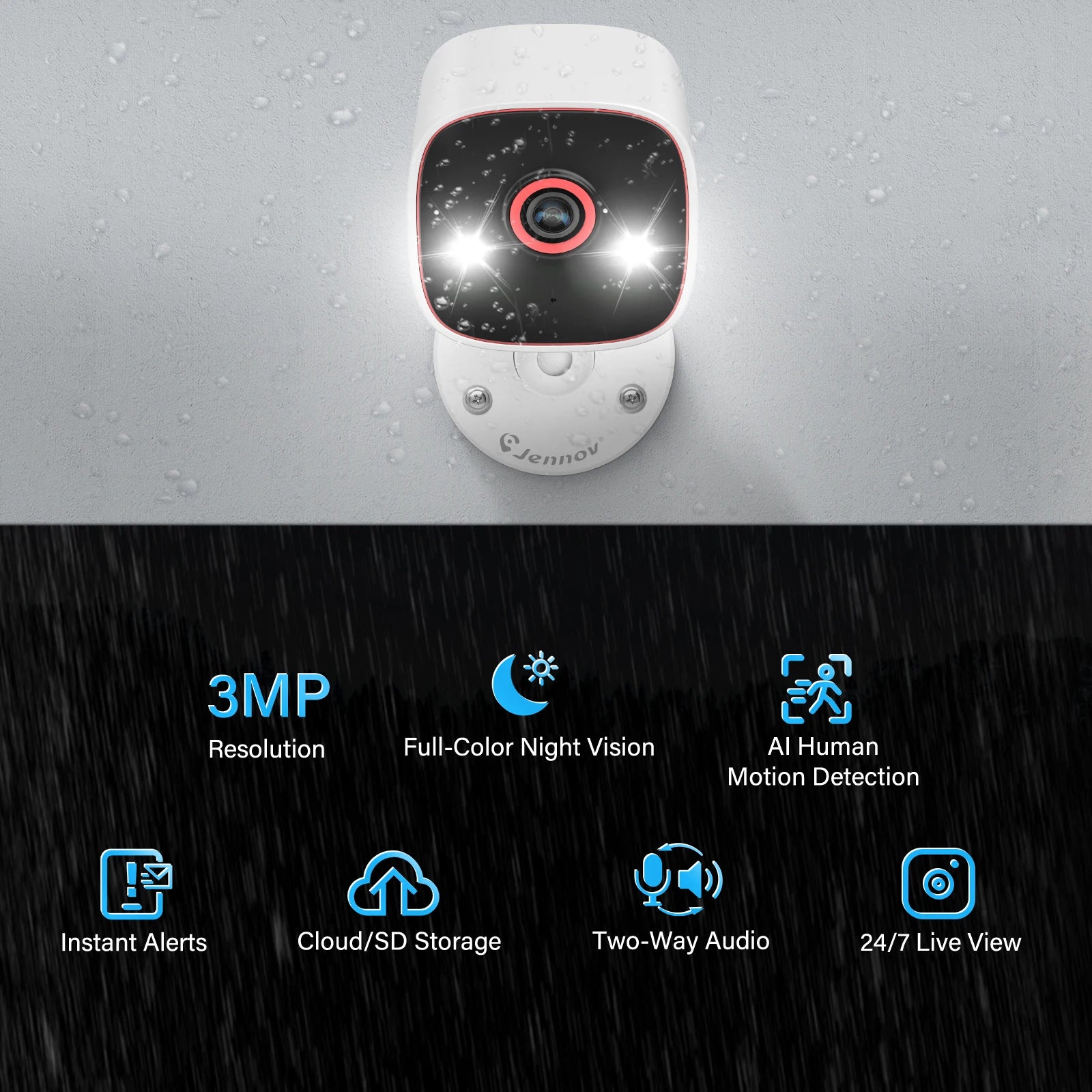 Jennov 2PCS Indoor/Outdoor Cameras 1296P Pet  Camera WiFi Camera Baby Monitor Color Night Vision 2-Way Audio for Home Security