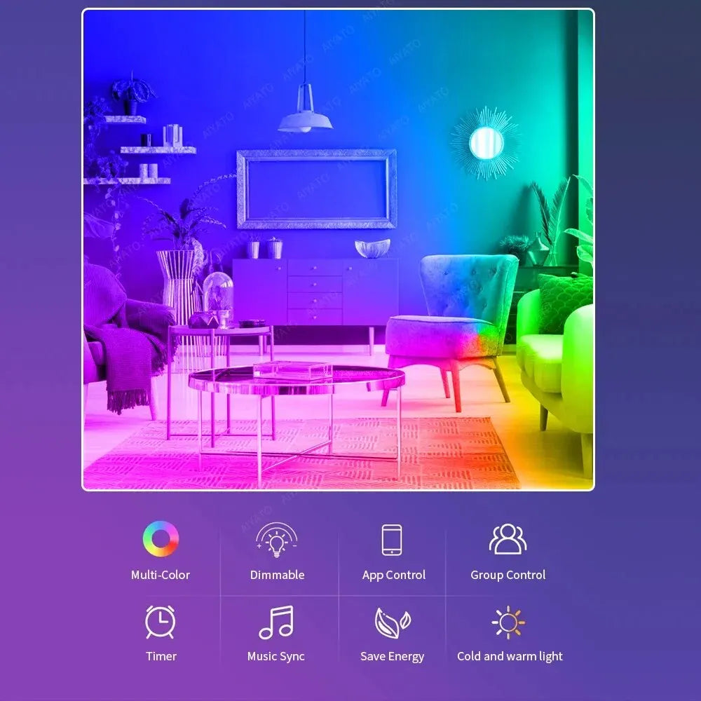 15W E27 Tuya LED Bulb Smart Life APP Control Dimmable RGB Color Ampoule LED Light Bulb Work with Home Bedroom AC 85- ​​265V