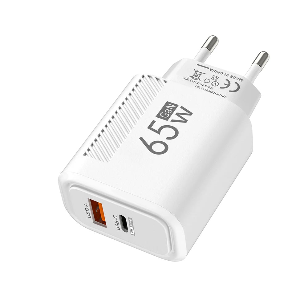 USB C GAN Charger Total 65W Fast Charging PD Type C Quick Charge High Speed ​​Mobile Phone Adapter For iPhone 15 14 Xiaomi Samsung