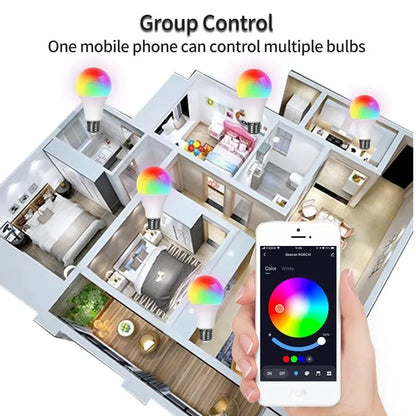 15W E27 Tuya LED Bulb Smart Life APP Control Dimmable RGB Color Ampoule LED Light Bulb Work with Home Bedroom AC 85- ​​265V