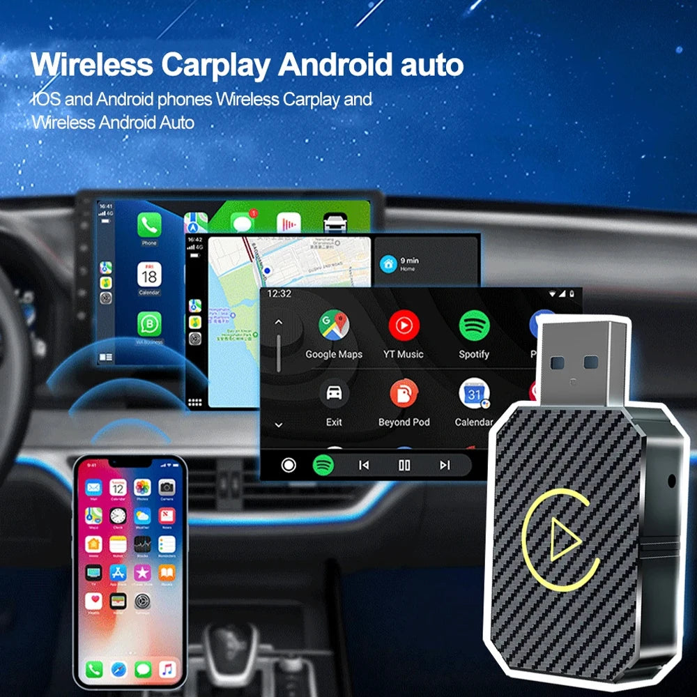 2 in 1 Car Wired to Wireless CarPlay Adapter &amp; Android Auto Adapter Type-C/USB Plug