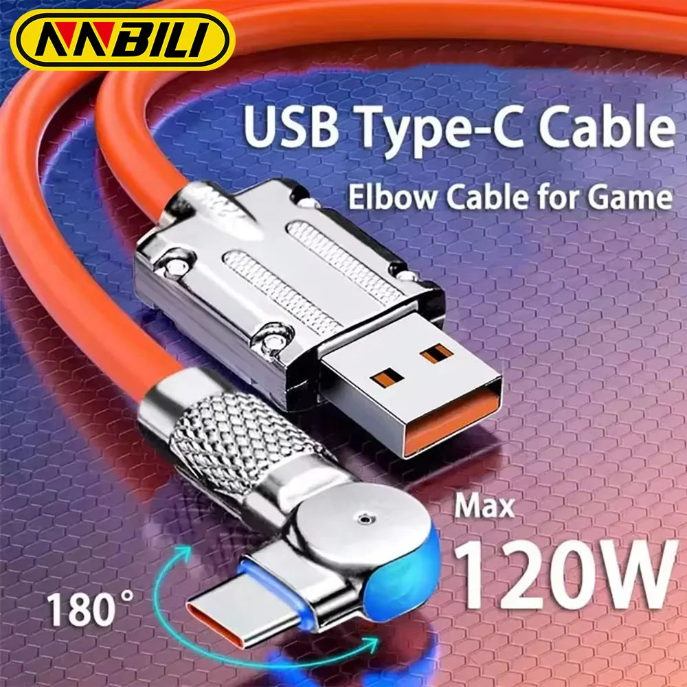 NNBILI 120W 6A USB Type C 180 Degree Phone Fast Charging USB C Cable Data Cord For Samsung Xiaomi 12 13 HUAWEI Poco 1m 1.5m 2m ﻿