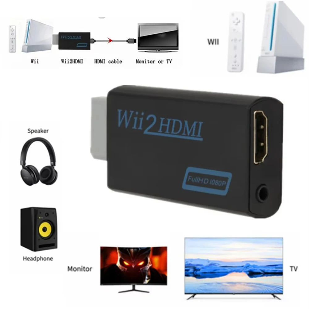 1080P Full HD Wii To HDMI-Compatible Converter Adapter 3.5mm Jack Audio Video Cable Adapter 720P For Laptop HDTV Monitor Display
