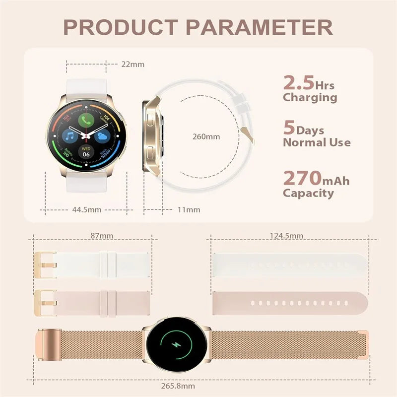 Women's Smartwatch – 1.32" HD Display, Call Answer/Dial, Waterproof Fitness Tracker for Android &amp; iOS