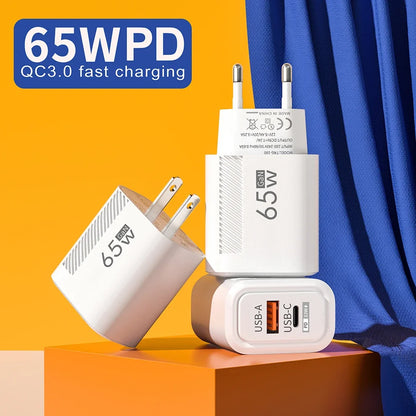 USB C GAN Charger Total 65W Fast Charging PD Type C Quick Charge High Speed ​​Mobile Phone Adapter For iPhone 15 14 Xiaomi Samsung