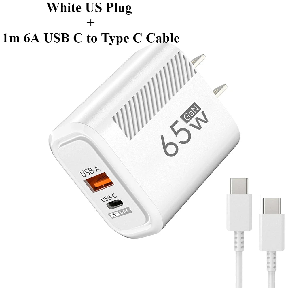 USB C GAN Charger Total 65W Fast Charging PD Type C Quick Charge High Speed ​​Mobile Phone Adapter For iPhone 15 14 Xiaomi Samsung