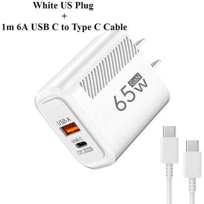 USB C GAN Charger Total 65W Fast Charging PD Type C Quick Charge High Speed ​​Mobile Phone Adapter For iPhone 15 14 Xiaomi Samsung