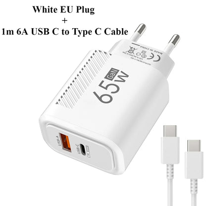 USB C GAN Charger Total 65W Fast Charging PD Type C Quick Charge High Speed ​​Mobile Phone Adapter For iPhone 15 14 Xiaomi Samsung