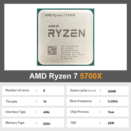 AMD New Ryzen 7 5700X R7 5700X 3.4GHz 8 Core 16 Thread CPU Processor 7NM L3=32M Socket AMD AM4 Gaming processor processor