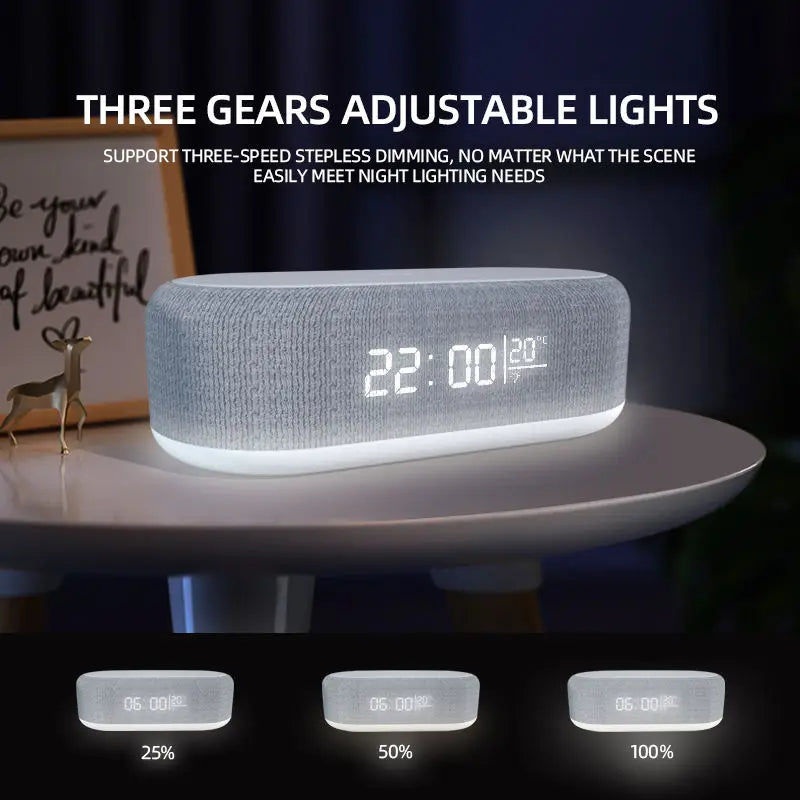 Wireless Charger Alarm Clock Time LED Light Thermometer Earphone Phone Charger 15W Fast Charging Dock Station for iPhone Samsung 