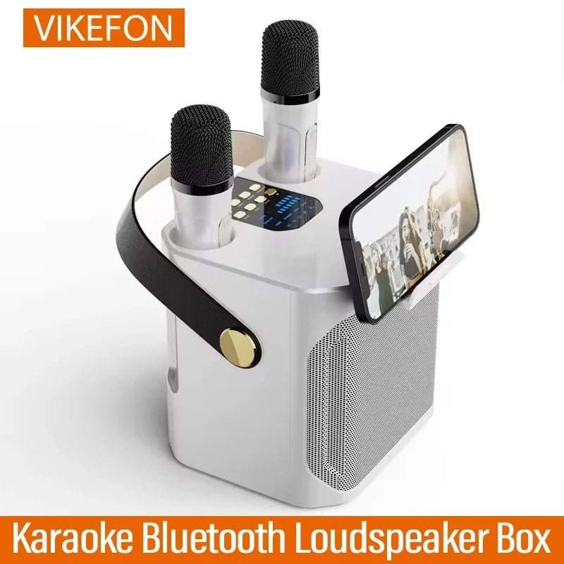 High Power Karaoke Bluetooth Speaker with Dual Microphone Boombox Portable 360 ​​Stereo Surround Waterproof Wireless Subwoofer
