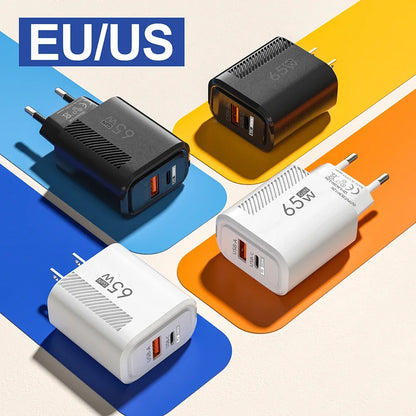 USB C GAN Charger Total 65W Fast Charging PD Type C Quick Charge High Speed ​​Mobile Phone Adapter For iPhone 15 14 Xiaomi Samsung