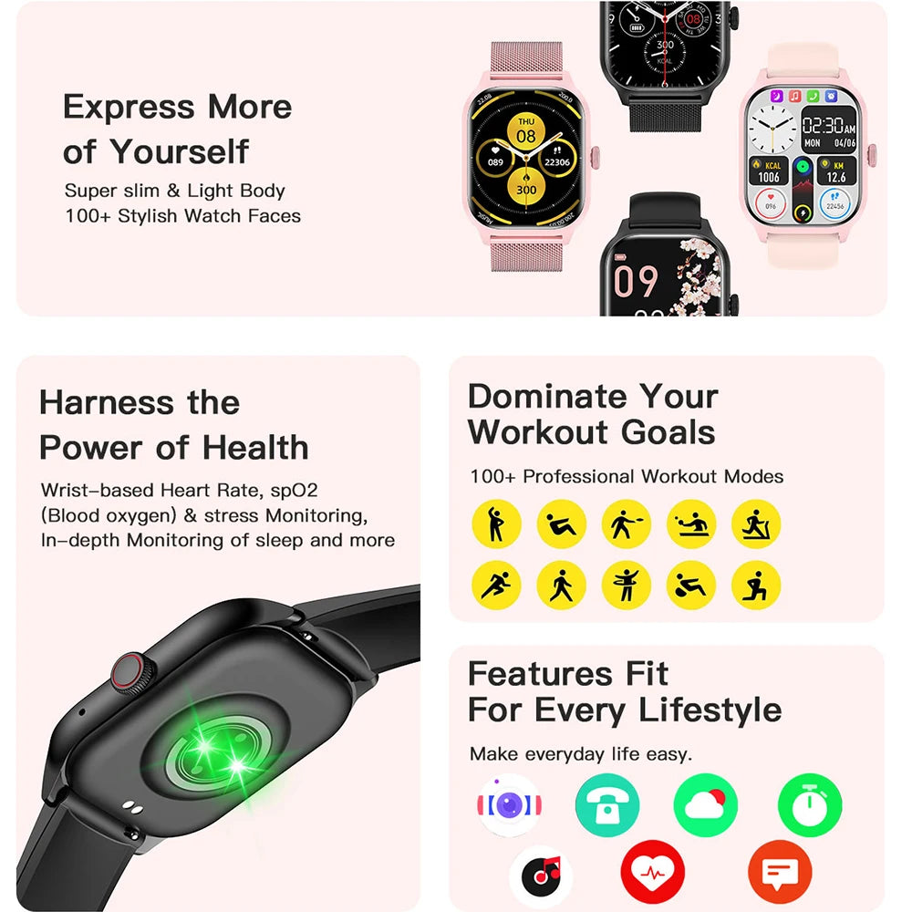 LEMFO LT10 Smart Watch 2024 Android Gift Bluetooth Call Smartwatch 2024 Touch Dial Music Fitness Tracker Sports Watches 