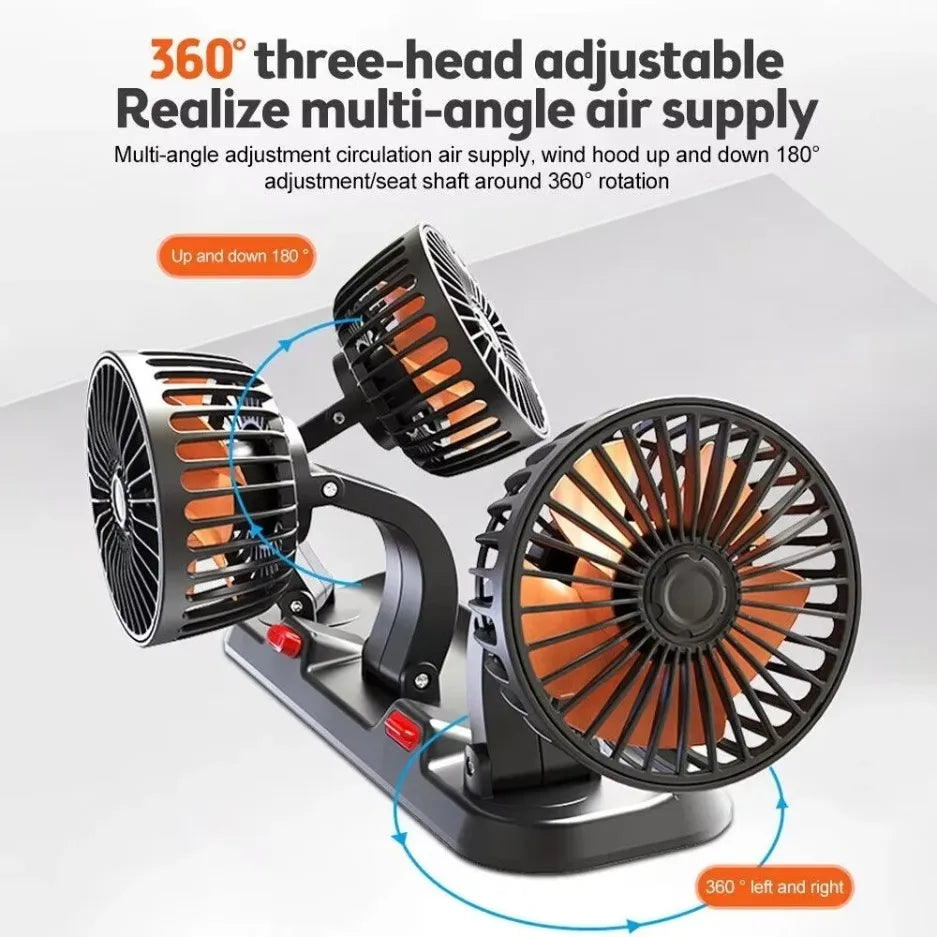 Car Fan 360° Adjustable 3 Head Air Fan Automotive Electric Fan USB/12V/24V Fan 2 Speed ​​Smart Silent Fan For Home Desk Office&amp;Car