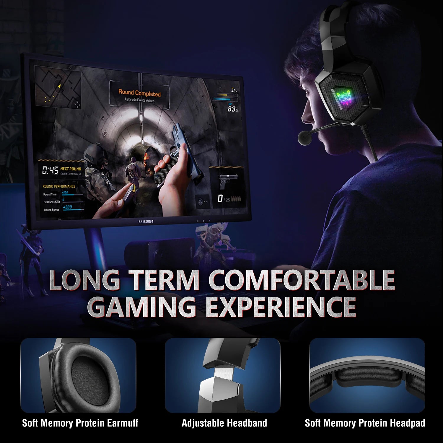 ONIKUMA K8 Wired Gaming Headphones with Flexible HD Mic RGB Lighting Effect Over-Ear Wired Headset Gamer for PC Gaming Xbox