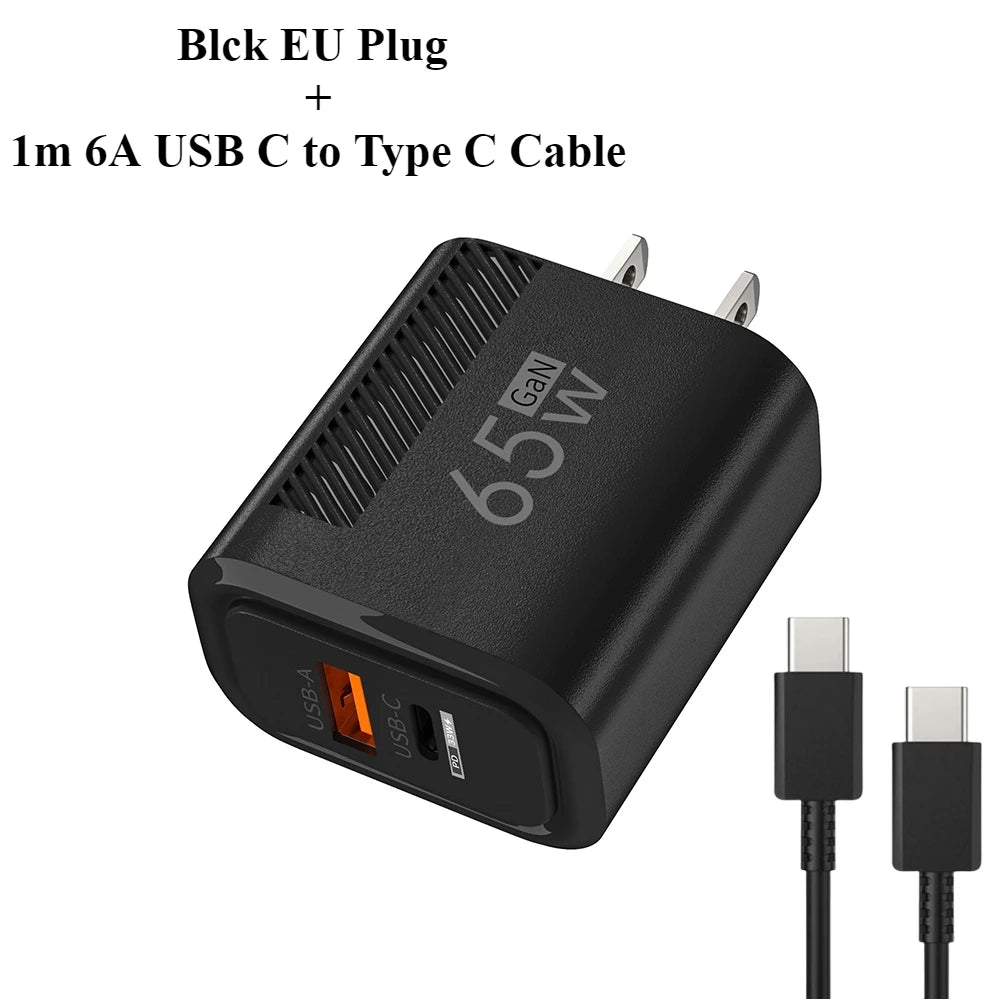 USB C GAN Charger Total 65W Fast Charging PD Type C Quick Charge High Speed ​​Mobile Phone Adapter For iPhone 15 14 Xiaomi Samsung