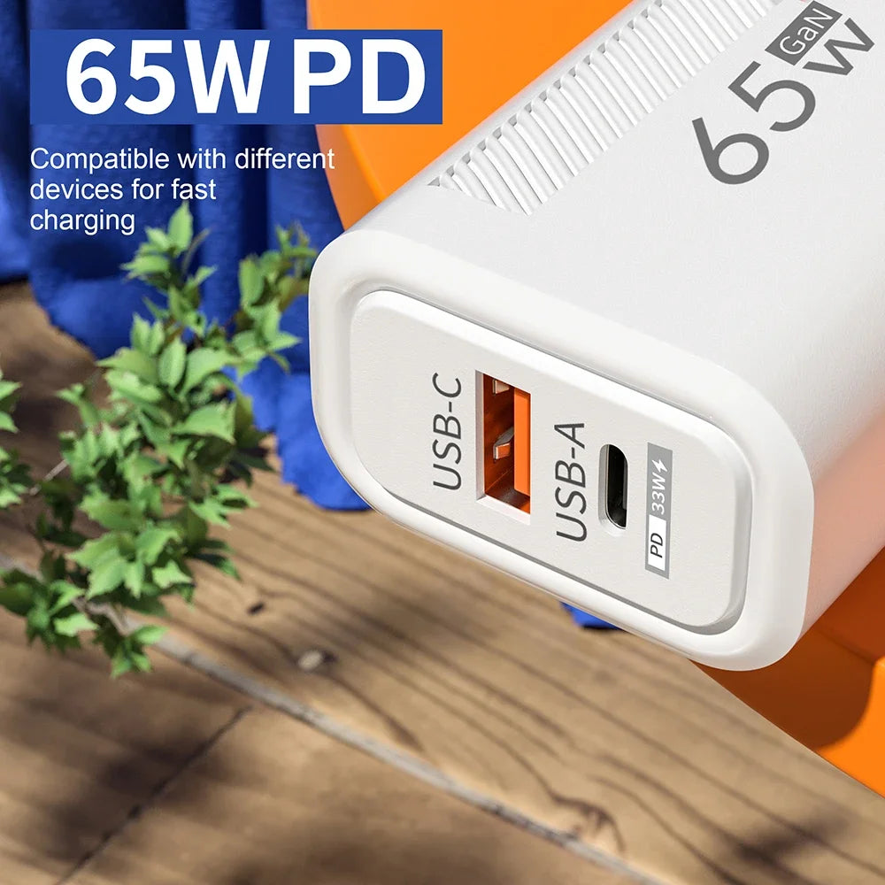 USB C GAN Charger Total 65W Fast Charging PD Type C Quick Charge High Speed ​​Mobile Phone Adapter For iPhone 15 14 Xiaomi Samsung