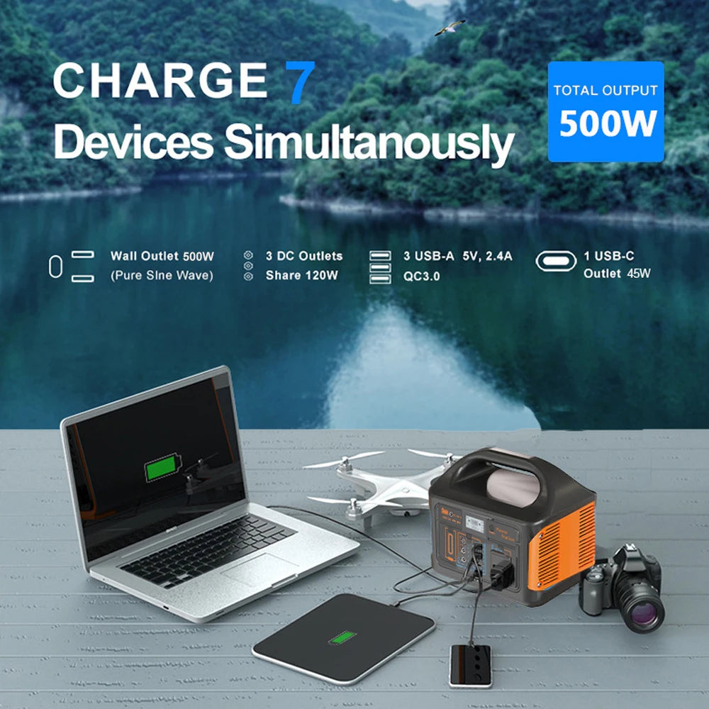 300W 500W Portable Power Station Solar Generator 460Wh LiFePo4 Batteries 110V 220V Energy Storage Supply LED For Camping RV Trip