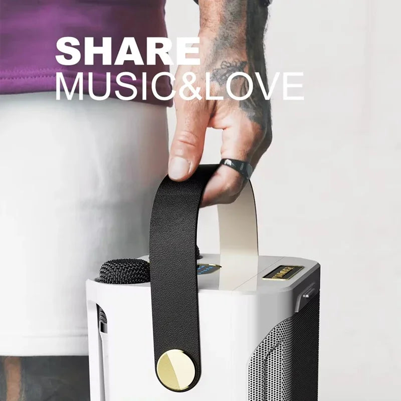 High Power Karaoke Bluetooth Speaker with Dual Microphone Boombox Portable 360 ​​Stereo Surround Waterproof Wireless Subwoofer