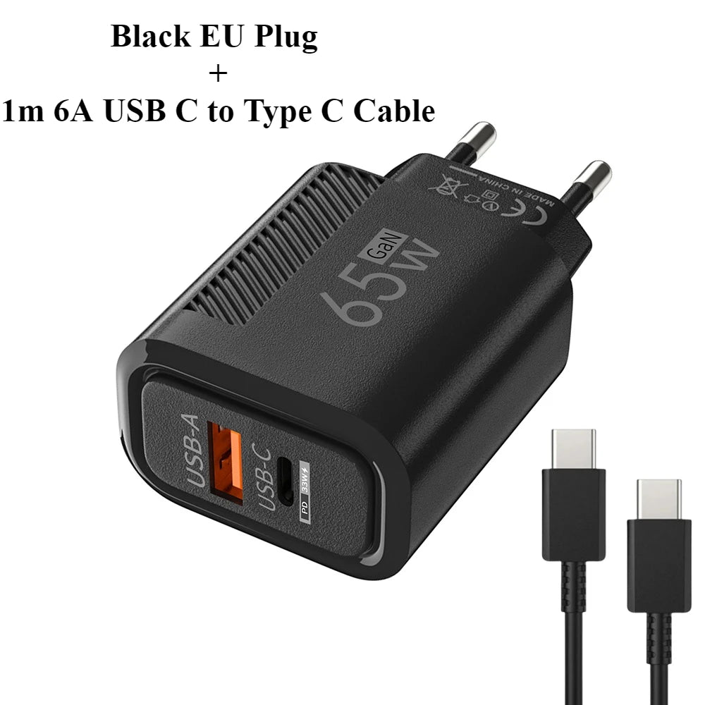 USB C GAN Charger Total 65W Fast Charging PD Type C Quick Charge High Speed ​​Mobile Phone Adapter For iPhone 15 14 Xiaomi Samsung