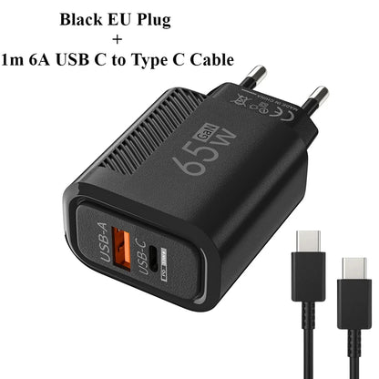 USB C GAN Charger Total 65W Fast Charging PD Type C Quick Charge High Speed ​​Mobile Phone Adapter For iPhone 15 14 Xiaomi Samsung