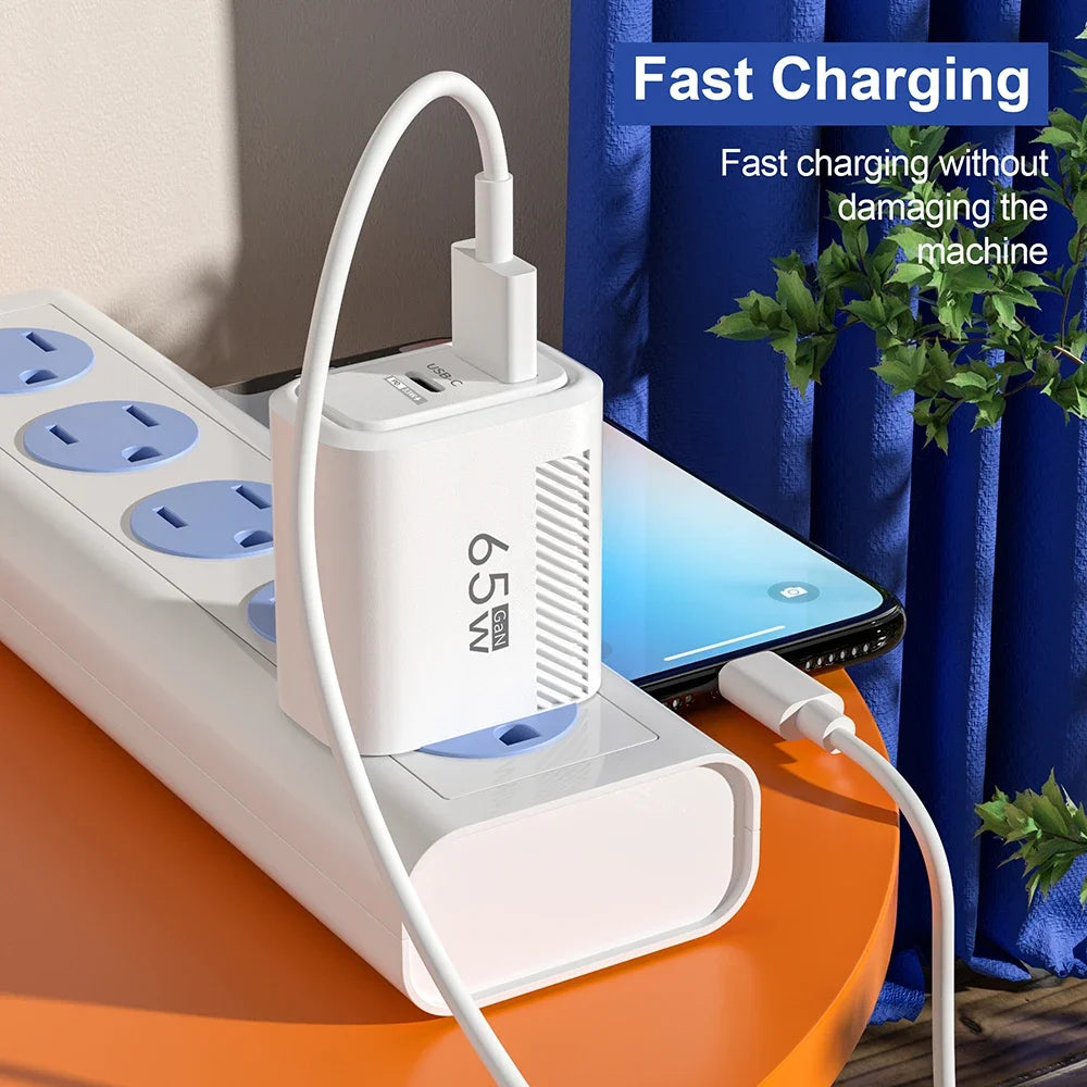 USB C GAN Charger Total 65W Fast Charging PD Type C Quick Charge High Speed ​​Mobile Phone Adapter For iPhone 15 14 Xiaomi Samsung