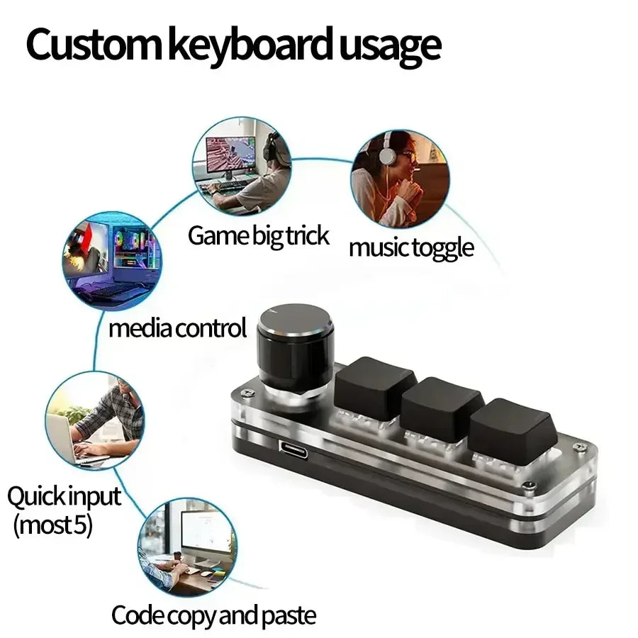 USB Mechanical Keyboard for Photoshop 3 Keys 1 Knob RGB Programming Macro Gaming Custom Programming Knob Keypads Mini Keyboard