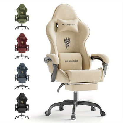 STRACER Velvet Fabric Gaming Chair With Footrest High Back Ergonomic Gamer Chair With Headrest And Massage Lumbar Cushion Racing Reclining Video Game Chair