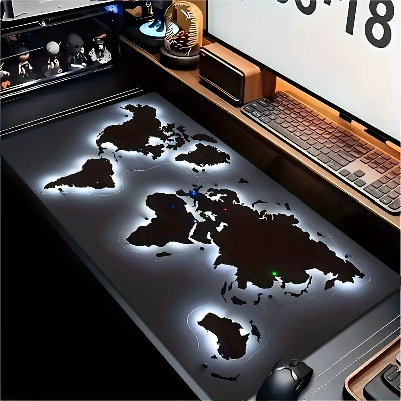 World Map with Colorful Lights Large Washable Mouse Pad - Ideal for Office, Gaming, and Holiday Decorations, Christmas Gift Idea, Modern Desk Decor | Writable Surface, Desktop Mouse Pad