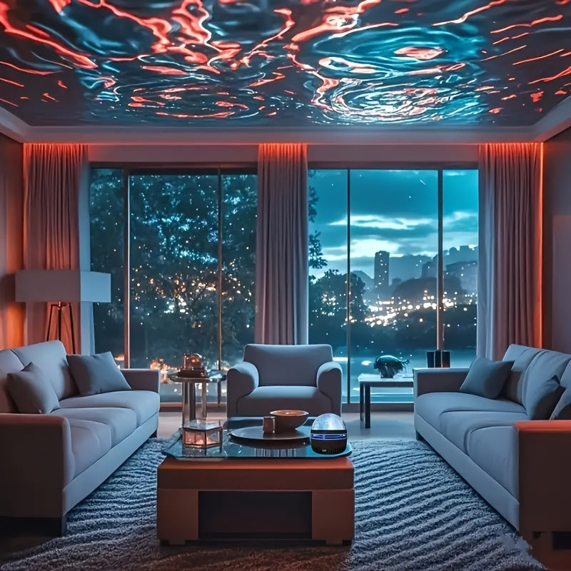 1pc Water Ripple Effect Atmosphere Projector Lamp - USB-C &amp; Battery Powered LED Starry Sky Lighting with Remote Control, Color Changing Ambient Mood Light for Bedroom, Living Room, Holiday Gift, Sunset Lamp Projector