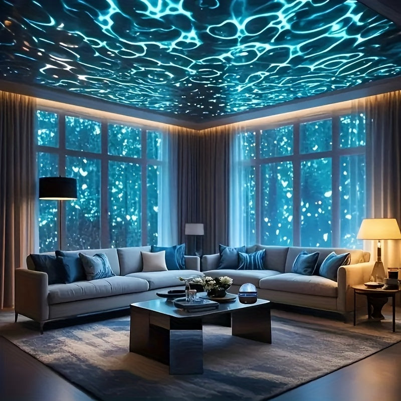 1pc Water Ripple Effect Atmosphere Projector Lamp - USB-C &amp; Battery Powered LED Starry Sky Lighting with Remote Control, Color Changing Ambient Mood Light for Bedroom, Living Room, Holiday Gift, Sunset Lamp Projector