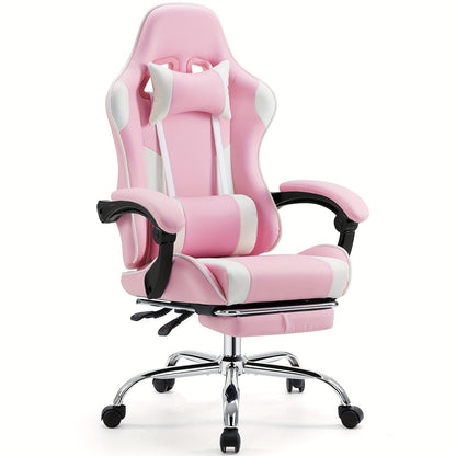 Video Game Desk Chair - Ergonomic Computer With Footrest And Comfy Lumbar Support, Recliner With Headrest, Fixed Up Armrest