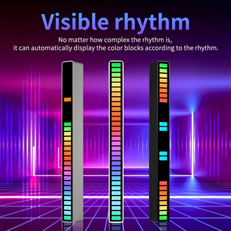 [2-Pack] RGB Music Level Indicator Light Bars - 32 Bit Sound Reactive USB LED for Gaming, Car, TikTok &amp; Streaming - Double The Light, Better Value